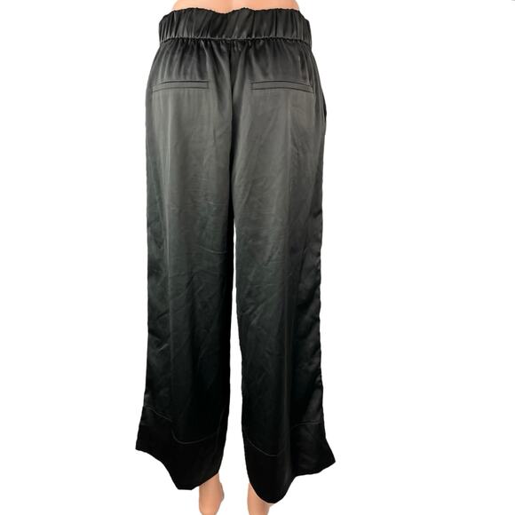 Zara Women's Black Silk Satin Wide Leg High Waist Pull On Crop Trousers Pants S - Picture 3 of 6